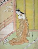 Suzuki Harunobu (鈴木 春信4, 1724 – July 7, 1770) was a Japanese woodblock print artist, one of the most famous in the Ukiyo-e style. He was an innovator, the first to produce full-color prints (nishiki-e) in 1765, rendering obsolete the former modes of two- and three-color prints.<br/><br/>

Harunobu used many special techniques, and depicted a wide variety of subjects, from classical poems to contemporary beauties (bijin, bijin-ga). Like many artists of his day, Harunobu also produced a number of shunga, or erotic images.<br/><br/>

During his lifetime and shortly afterwards, many artists imitated his style. A few, such as Harushige, even boasted of their ability to forge the work of the great master. Much about Harunobu's life is unknown.